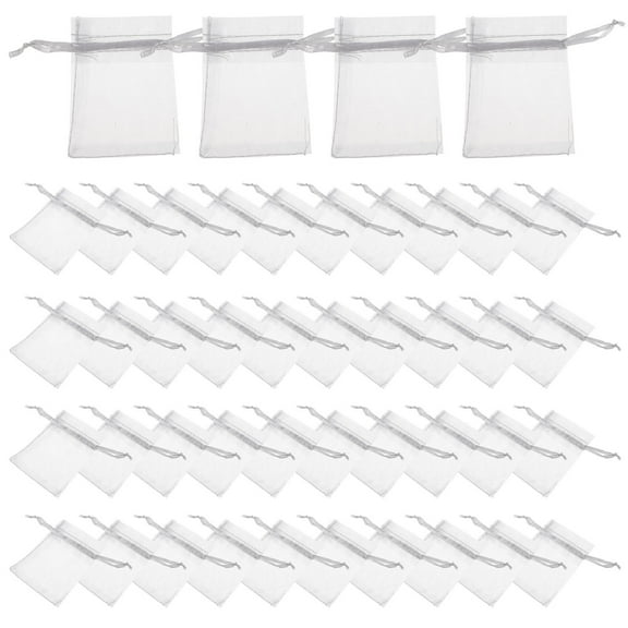 Raindrops 100-Pack Drawstring Organza Bags for Jewelry Packaging, 3.5x2.8in Rectangular Cloth Pouches, Ideal for Birthday Party Favors