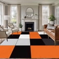 thumbnail image 3 of Orange Black Patchwork Area&nbsp;Rug 6x9ft Abstract Geometric Art Non-Slip&nbsp;Washable Square&nbsp;Rugs Soft Felt Indoor Floor Mat for Bedroom Kitchen Living Room Bathroom, 3 of 9
