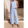 thumbnail image 3 of PRETTYGARDEN Womens 2 Piece Sets Summer Plaid Sleeveless Tops Wide Leg Pants Matching Lounge Set Beach Vacation Outfits, 3 of 9