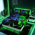 thumbnail image 2 of meiyoeat Neon Blue-Green Flame Game Controller Full Size Sheets for Kids Boys, Dual-Tone Geometric Gaming Bed Sheets, 4-Piece, 1 Flat Sheet, 1 Fitted Sheet and 2 Pillowcases, 2 of 6
