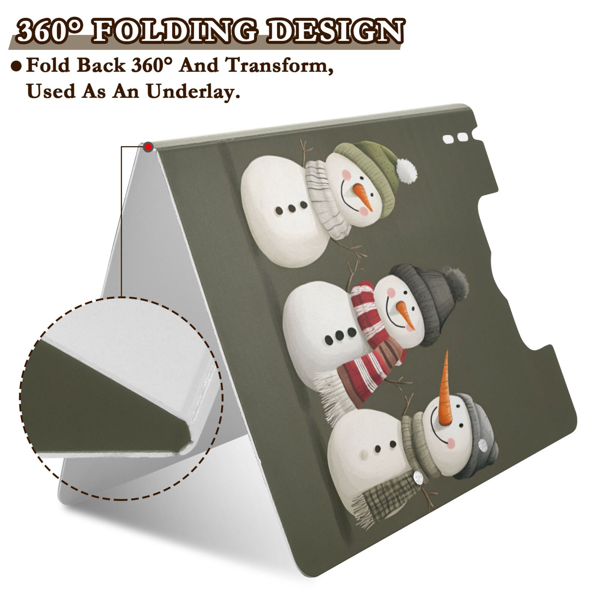 FORMRS A4 Clipboard Folder with Pen Holder Horizontal Foldable School Office Binder, Gray Cute Snowmen