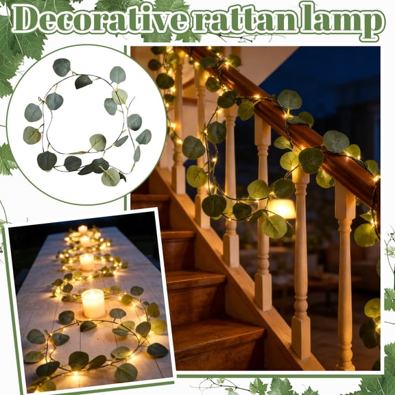 Vines with Lights Battery Operated 6.6FT 20 LED Eucalyptus Garland String Lights Leaf Lights for Bedroom Room Wall Garden Party Wedding Decor