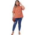 thumbnail image 3 of DARING DIVA Women's Plus Polka Dots Print Ruffle Hem Mock Neck Blouse 1X Orange, 3 of 6