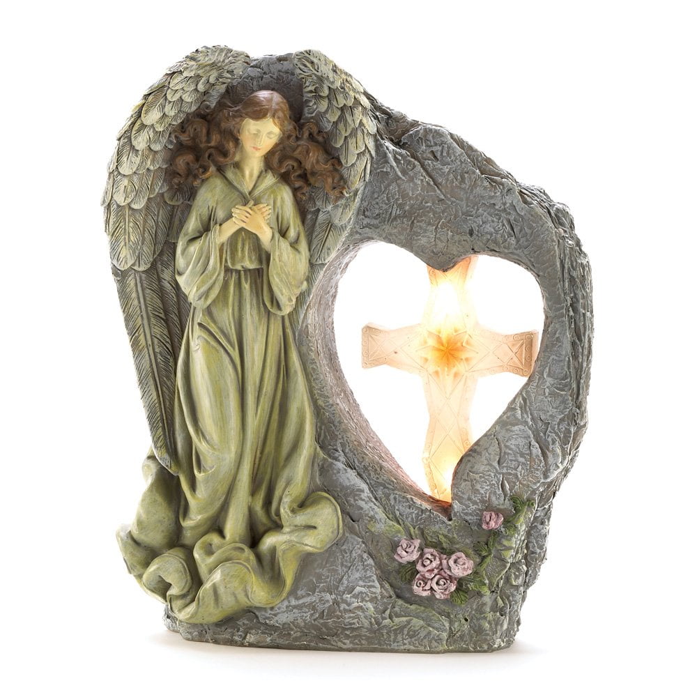 Wings of Devotion Solar Garden Figurines, Small Polyresin Angel Light