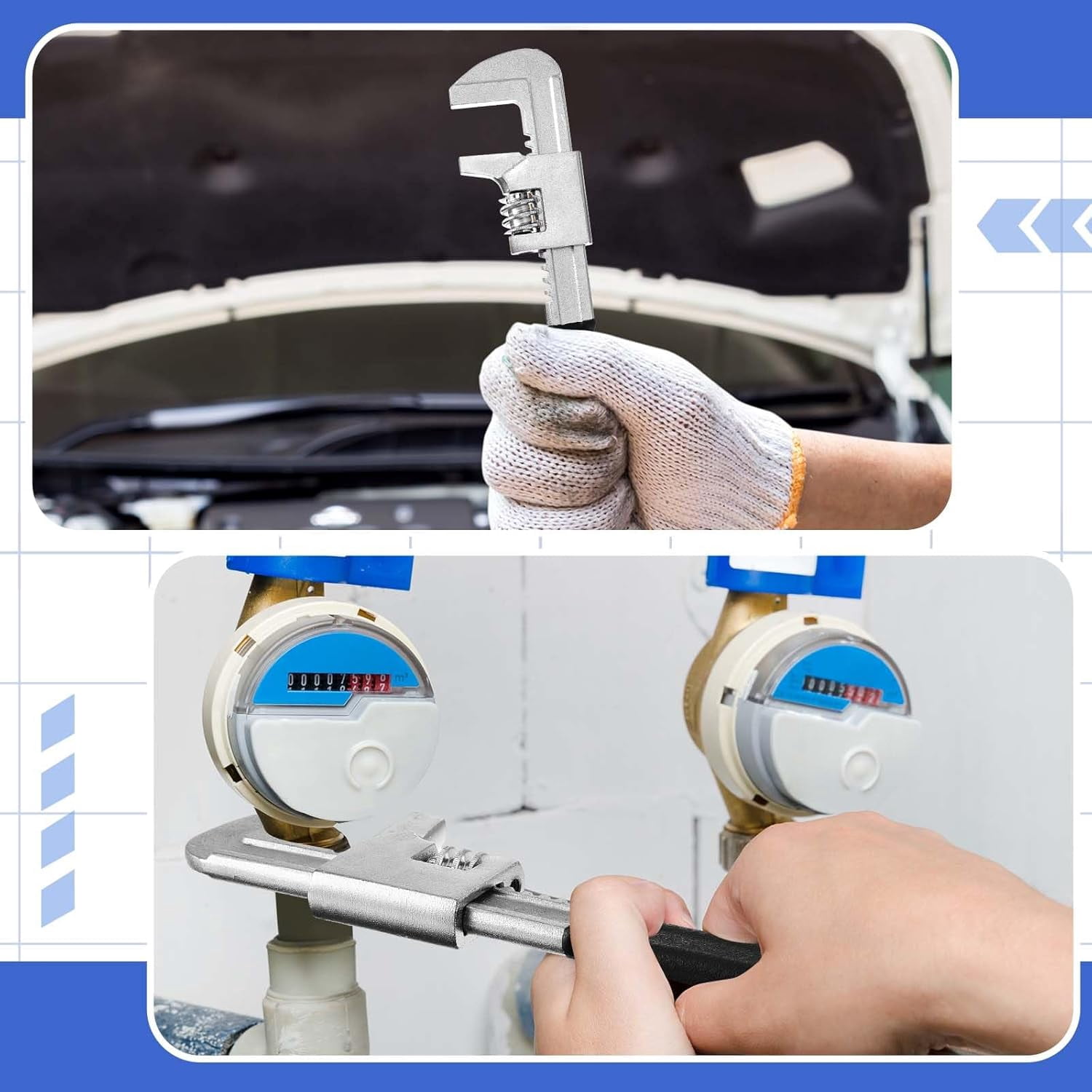 2 Pcs Adjustable Wrench Set 9 11 Inch, Wide Jaw Adjustable Wrenches Opening up to 2.9 Inch Versatile Use in Auto, Plumbing and Household Repairs, Construction, Garage, Workshop