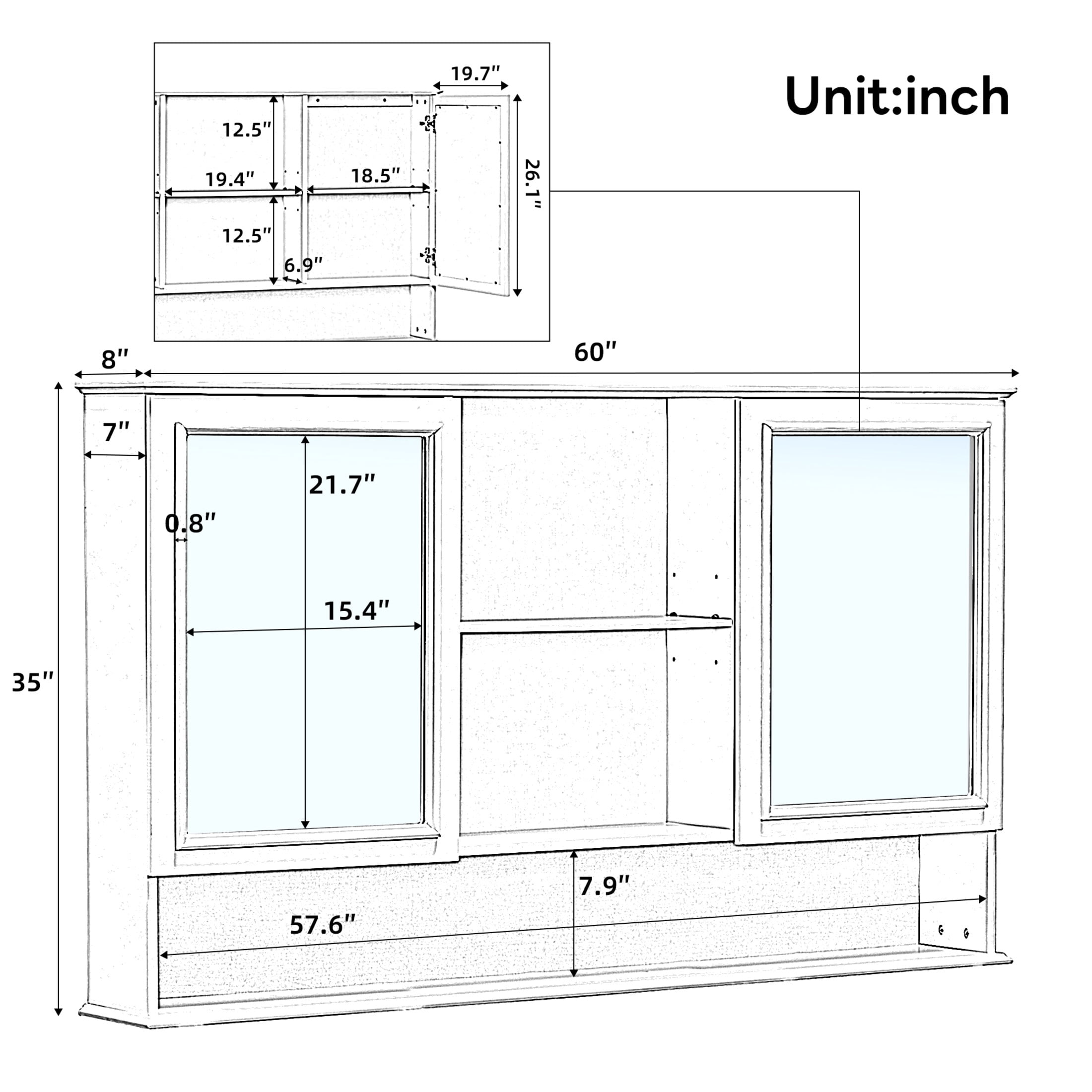 Christopher Knight Home 60" Wall-Mounted Bathroom Storage Cabinet with Double Mirrored Doors, Black