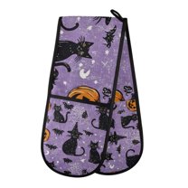 Yayeee Double Oven Mitt Kitchen Heat Resistant Baking 35" x7" Quilted Glove, Halloween Cats