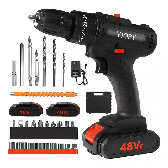 Taladro Inalambrico Con 2 Batería De Litio 2x48v Negro/Rojo