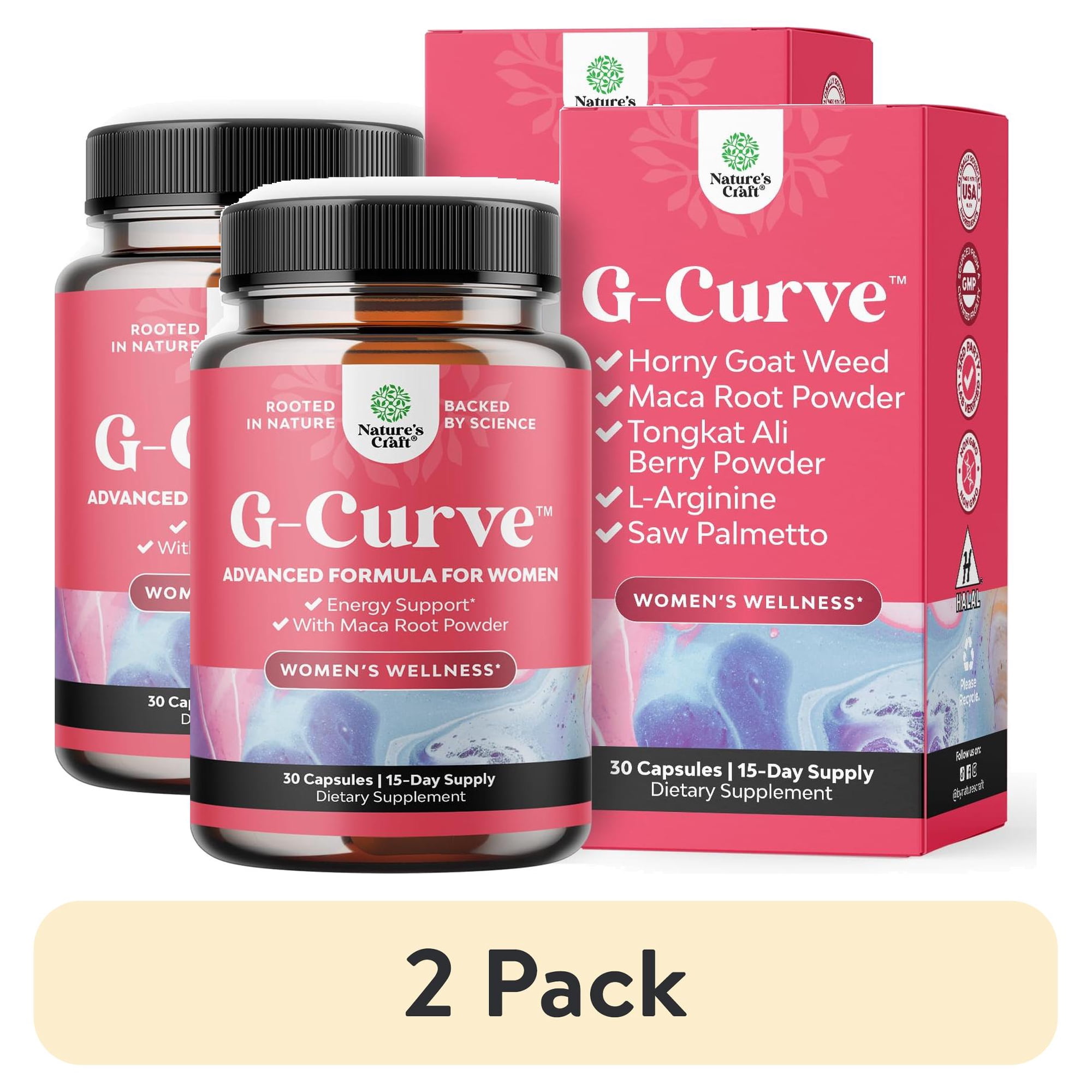 (2 pack) Natures Craft G-Curve Herbal Supplement with Maca Root and Horny Goat Weed, 30 Capsules