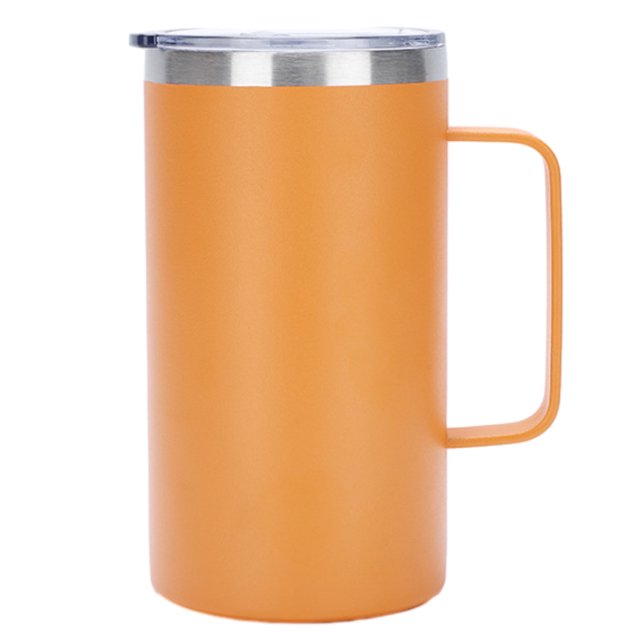 Taza de café aislada de 20 onzas con tapa, taza para acampar de acero inoxidable, taza revestida duradera de vidrio plano, doble vacío