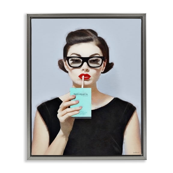 Stupell Industries Art Deco Girl with Glam Drink Gray Floating Frame Canvas Art, 25 x 31, by Amanda Greenwood