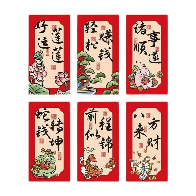 6x sobres rojos del año Nuevo Lunar chino bolsillos rojos 2025 sobres para dinero Hongbao para bodas, graduación, vacaciones, cumpleaños
