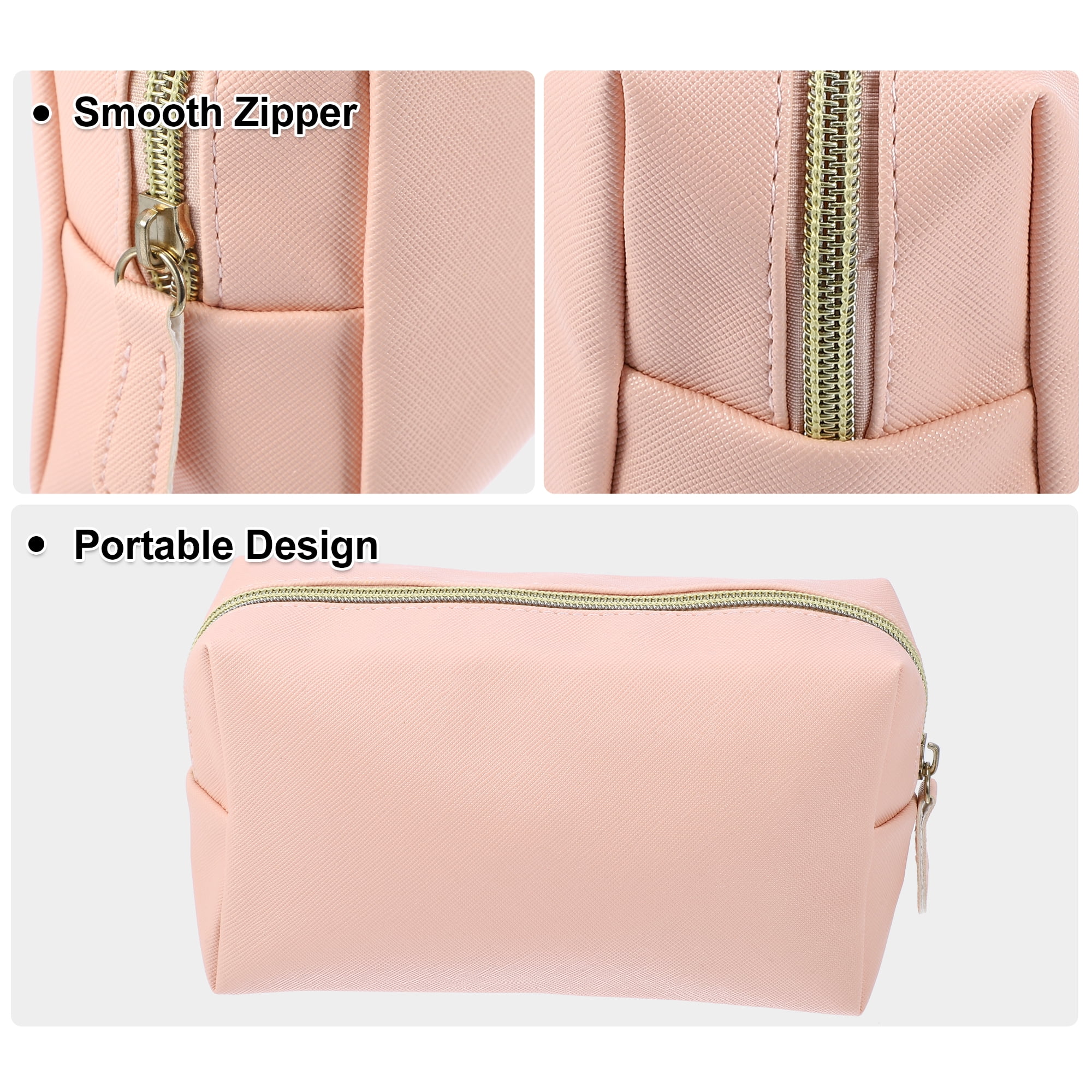 Unique Bargains PU Leather Makeup Bag Make Up Organizer Bag Toiletry Bag M Size Pink