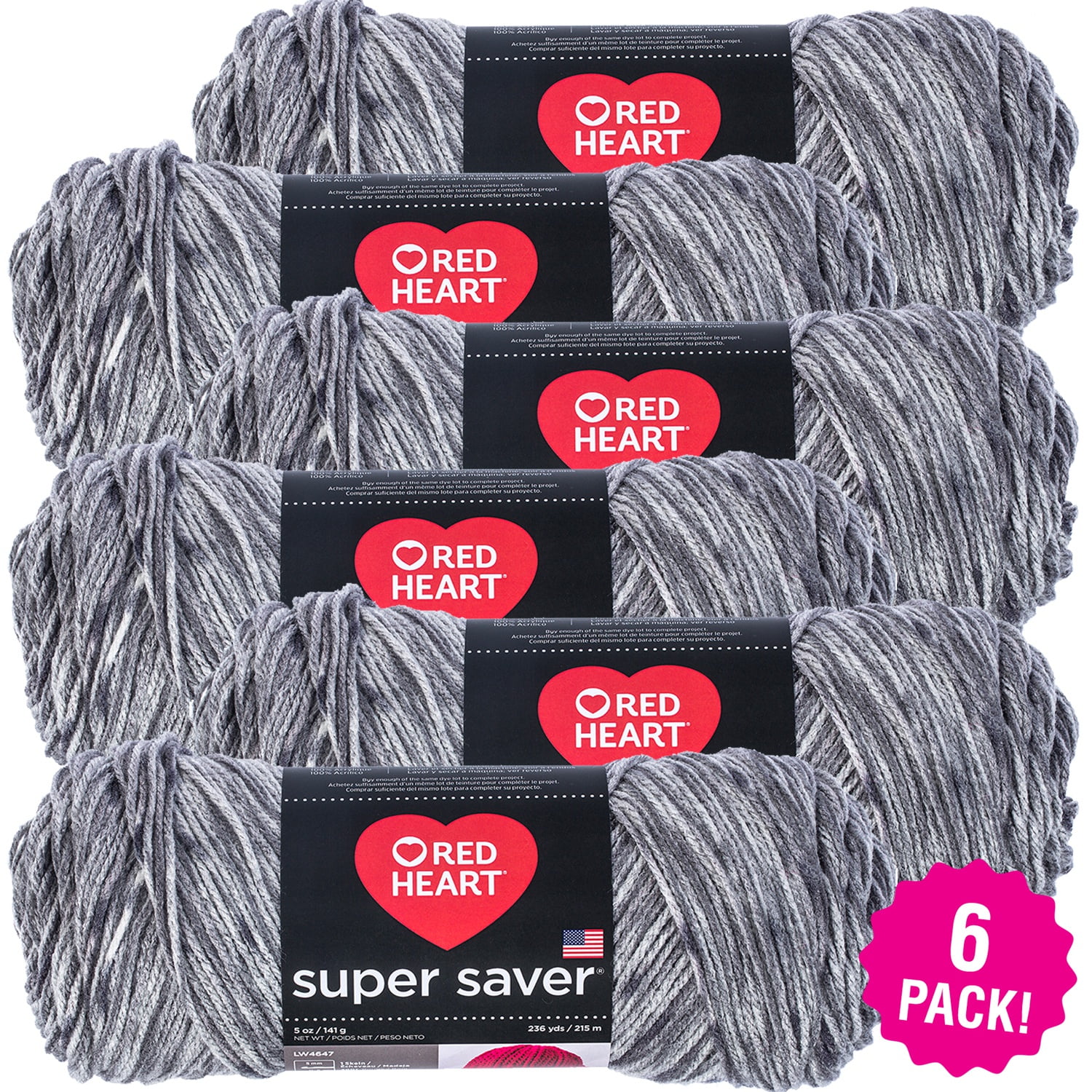 Red Heart Super Saver Yarn Soapstone, Multipack of 6