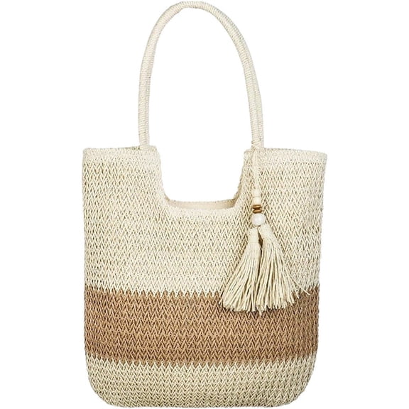 Jiibva Straw Beach Bag Woven Tote Bag with Tassels Large Shoulder Bag for Women Straw Handbags Rattan Boho Bag