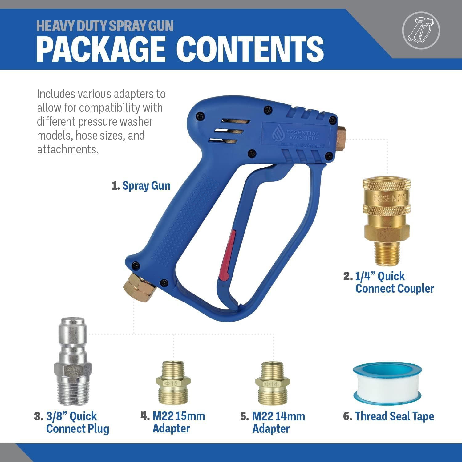 ESSENTIAL WASHER PSI Pressure Spray Gun, 5" x 1.5"