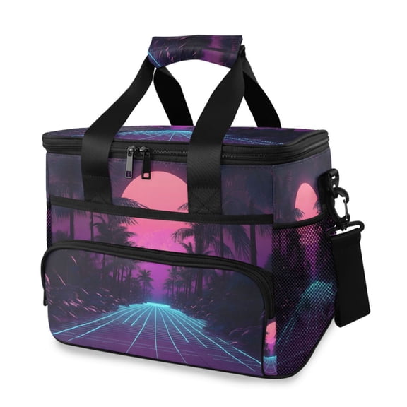 FORMRS Insulated Cooler Bag 24 Cans Capacity Soft Leakproof Lunch Box with Side Pockets, Night Neon Road