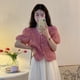 thumbnail image 5 of Blusa de mujer con escote en V dulce para uso diario, citas y trabajo - Rosa, talla M Blusa de manga corta abullonada con bordado floral, 5 of 8