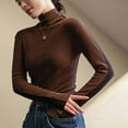 thumbnail image 4 of Charella Women's Turtleneck Knitted Basic Shirt Long Sleeve Slim Fitted Tops Coffee,4, 4 of 9