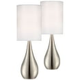 thumbnail image 2 of 360 Lighting Evans Modern Accent Table Lamps 21" High Set of 2 Brushed Nickel Metal Teardrop White Cylinder Shade for Bedroom Living Room House Home, 2 of 8