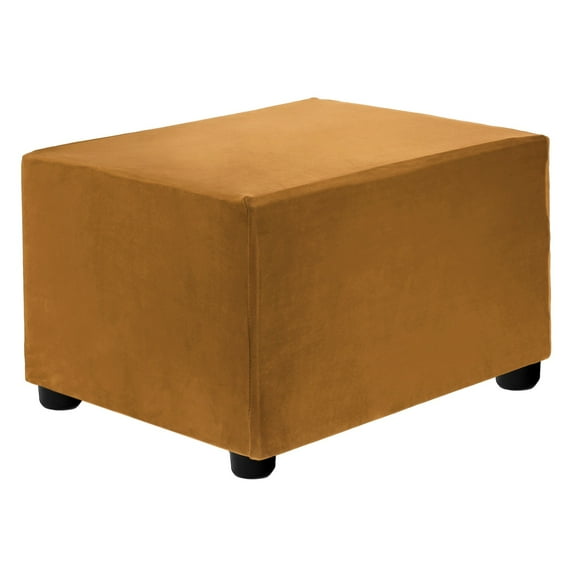 Stretch Ottoman Cover Rectangular Square Ottoman Slipcover with Elastic for Foot Stool Living Room Bedroom Fit Length 50-76cm / 19.69"-29.92", S-Large, Camel