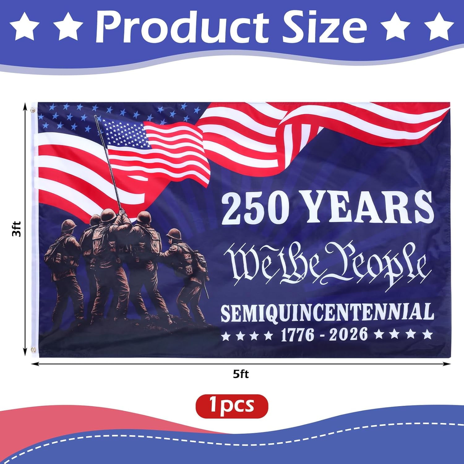 USA 250th Anniversary Flag 3 x 5 ft Anniversary United States Semiquincentennial Grommet Flag Double Sided Independence Day 4th of July Patriot Outdoor Garden Flags Banner Decoration