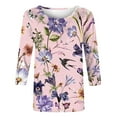 thumbnail image 4 of Womens T Shirts Floral Print Round Neck 3/4 Sleeve Loose Fit Tops 2026 Spring Casual Basic Tees Fashion, 4 of 4