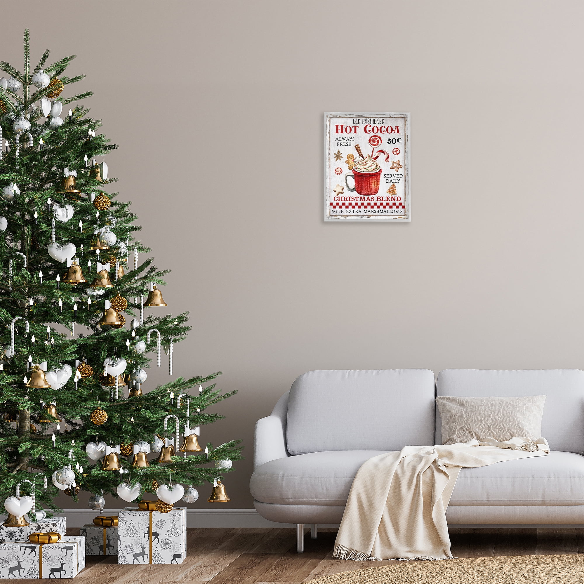 Stupell Industries Vintage Hot Cocoa Holiday Painting Gray Framed Art Prints Wall Art, 16 x 20