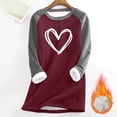 thumbnail image 2 of lcziwo Womens Sherpa Lined Long Sleeve Sweatshirts Casual Round Neck Fleece Patchwork Warm Tops Loungewear, Wine, XXL, 2 of 6