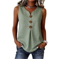 thumbnail image 2 of Tank Tops for Women Cotton Linen Button V Neck Sleeveless Shirts Casual Summer Gauze Boho Tops Beach Western Shirts Light Green 2XL, 2 of 6