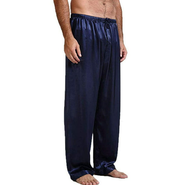 Mens Silk Satin Pajamas Long Pants Sleep Bottoms Nightwear Sleepwear ...