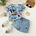 thumbnail image 3 of 6 Months Infant Baby Boys Clothes Baby Boys Outfits 6-9 Months Baby Boys Short Sleeve Letter Print Top Shorts 2PCS Set Summer Clothes for Boys Blue, 3 of 9