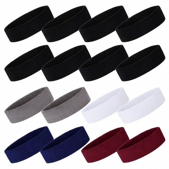 16Pcs Sweatbands Sports Headband- Moisture Wicking Athletic Cotton Terry Cloth Sweatband for Tennis, Basketball, Running, Working Out