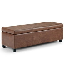 Avalon 48 inch Wide Contemporary Storage Ottoman Bench in Distressed Umber Brown Vegan Leather