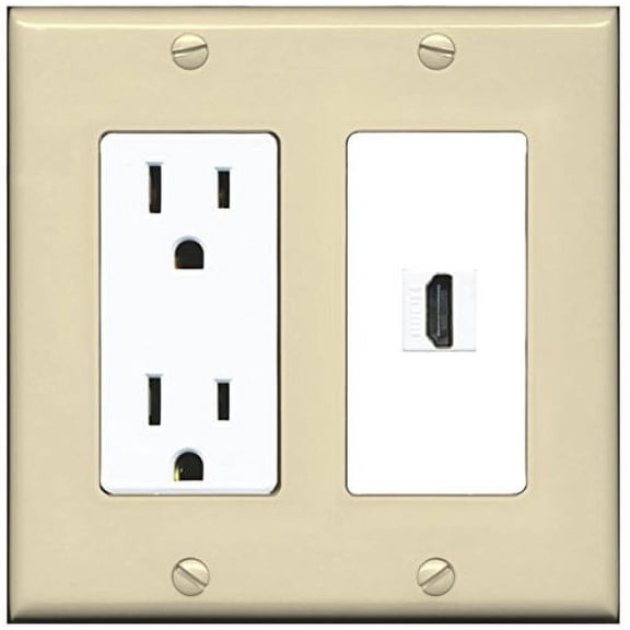 RiteAV - 15 Amp Power Outlet and 1 Port HDMI Decorative Type Wall Plate - Ivory/White