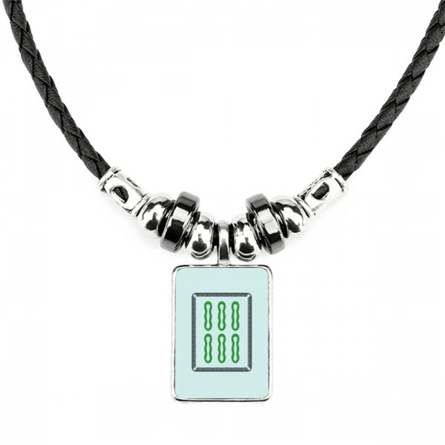 mahjong azulejos patrón bamboo bar 6 collar a mano colgante de cuerda de cuero Unbranded M