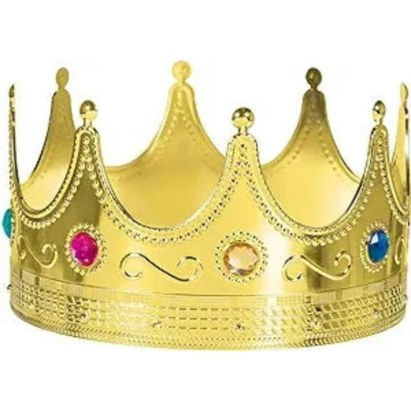 Royal Unisex Plastic Crown for Adults, Halloween Costume Accessory, Gold
