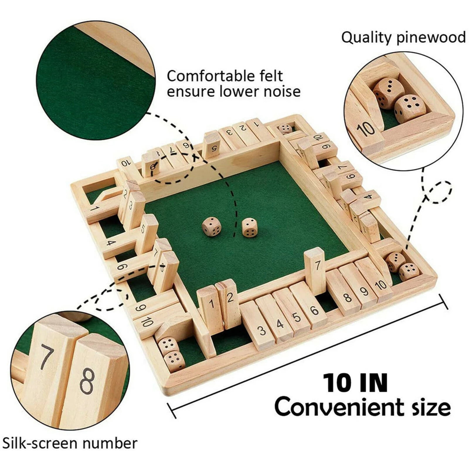 CNMF Shut The Box Wooden Board Dice Game 2-4 Players Board Game for Kids & Adults Classics Family Educational Learning Toy 