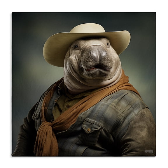 Stupell Industries Eclectic Cowboy Manatee Portrait Canvas Art, 17 x 17, by RB