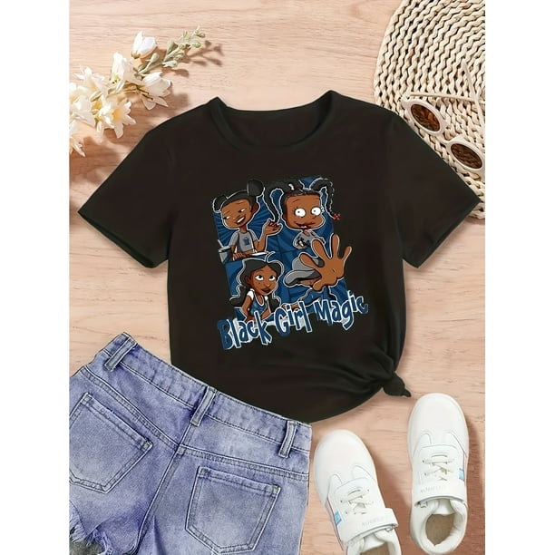 Camiseta Gráfica Niña, Camiseta de Algodón de Manga Corta para Verano, Adecuada para Deportes y Ocio.