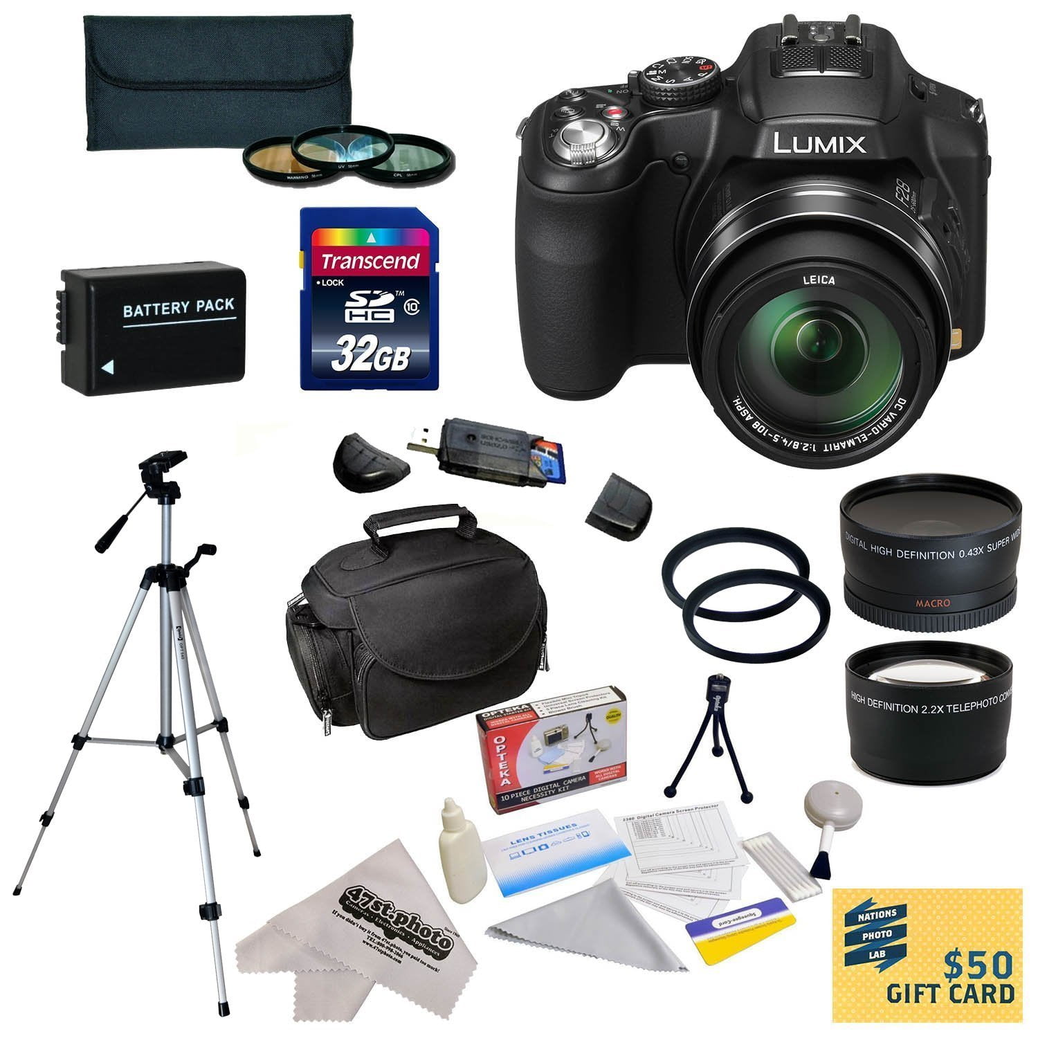 Panasonic Lumix DMCFZ200 Digital Camera with 3Inch LCD With 32GB SDHC
