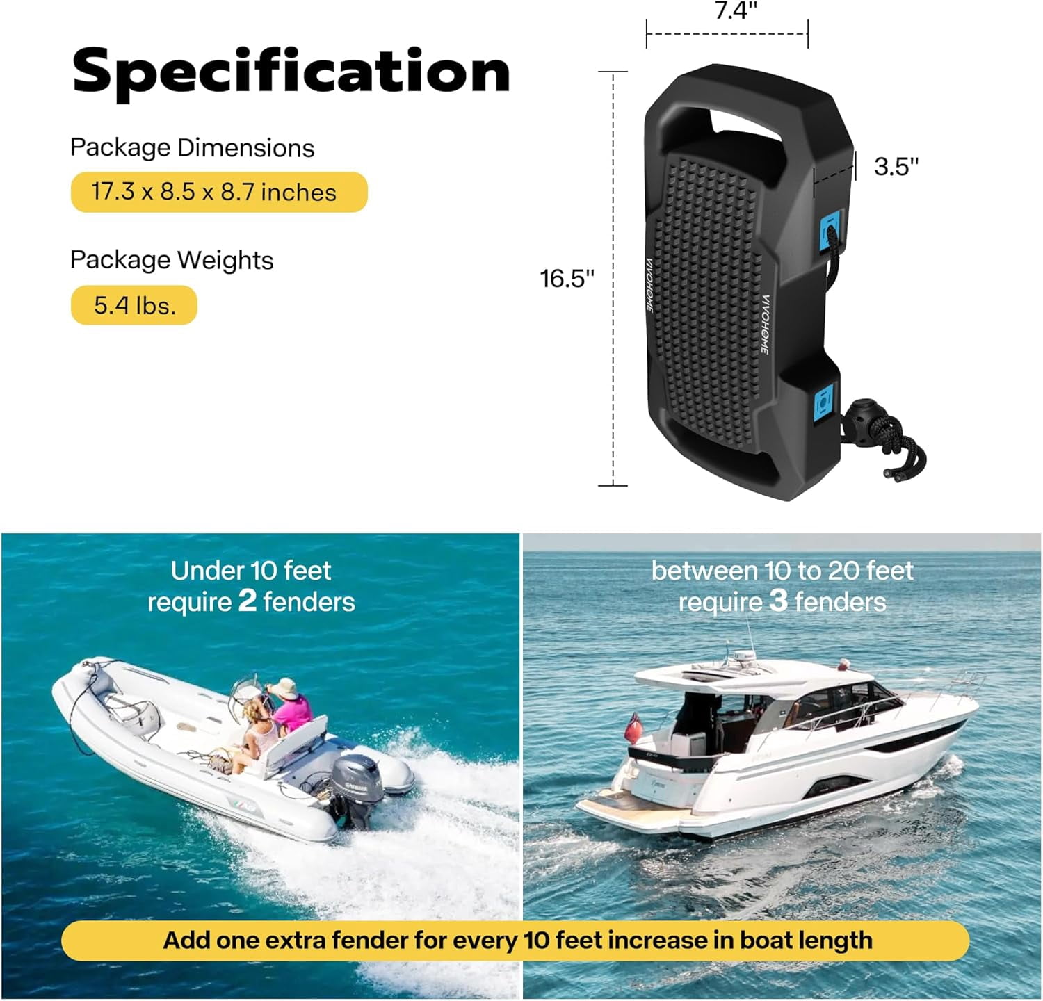 SPECSTAR EVA Boat Fenders for Docking, Boat Bumpers with Nylon Rope, and Fixed Lock Fit for Yachts, Sailing Dinghies, Bass Boats