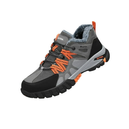 

Wazshop Men Sneakers Steel Toe Work Shoes Lace Up Safety Shoe Anti-collision Indestructible Protection Boot Women Lightweight Slip Resistant Gray Orange 7.5