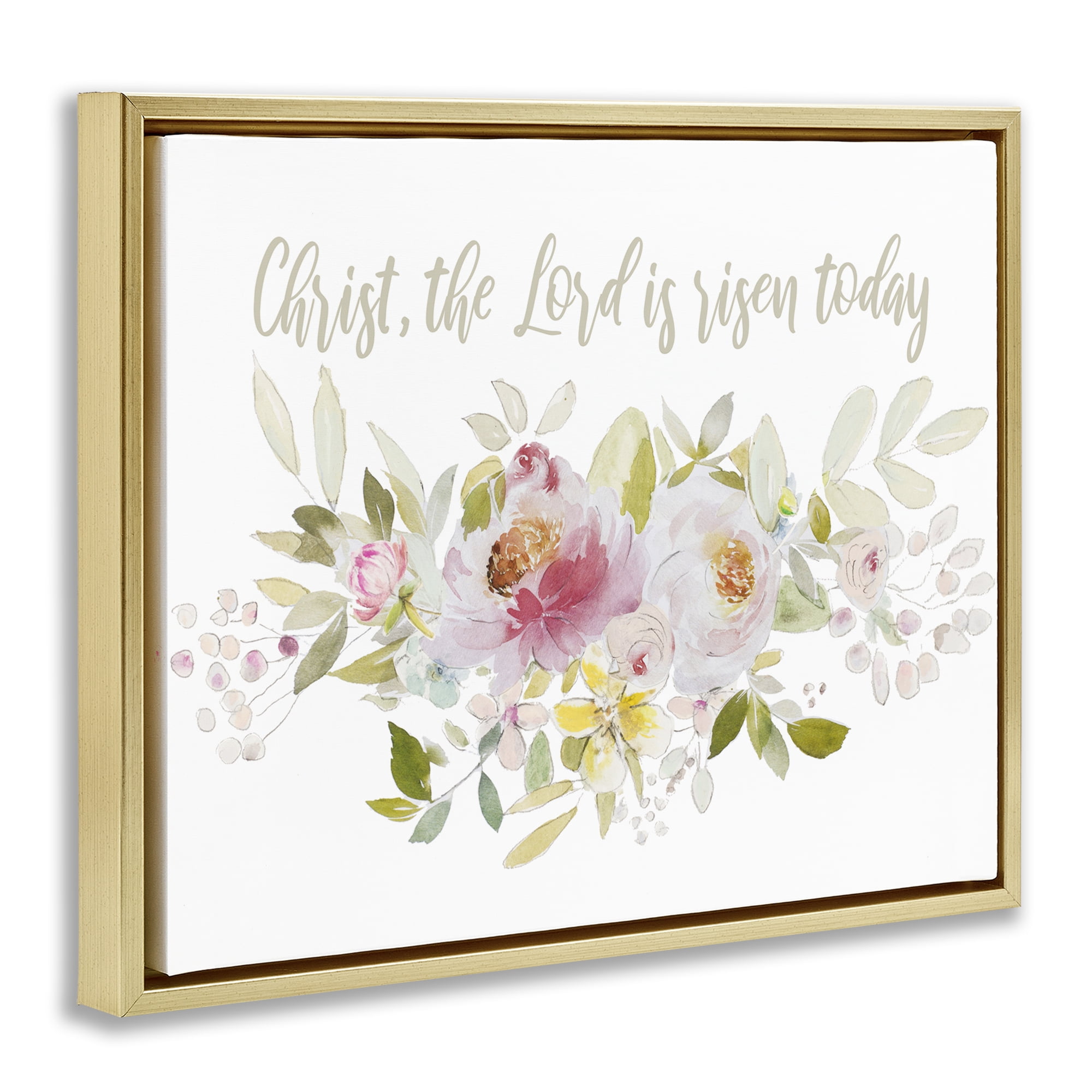 Stupell Industries The Lord Is Risen Florals Gold Framed Floater Canvas Wall Art, design by Patricia Pinto
