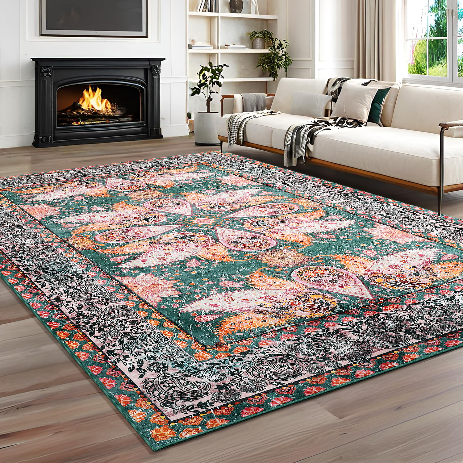 Ultrug Vintage Rugs Soft Accent Area Rug for Bedroom Living Room Home Decor Boho Carpet,4'x6',Green