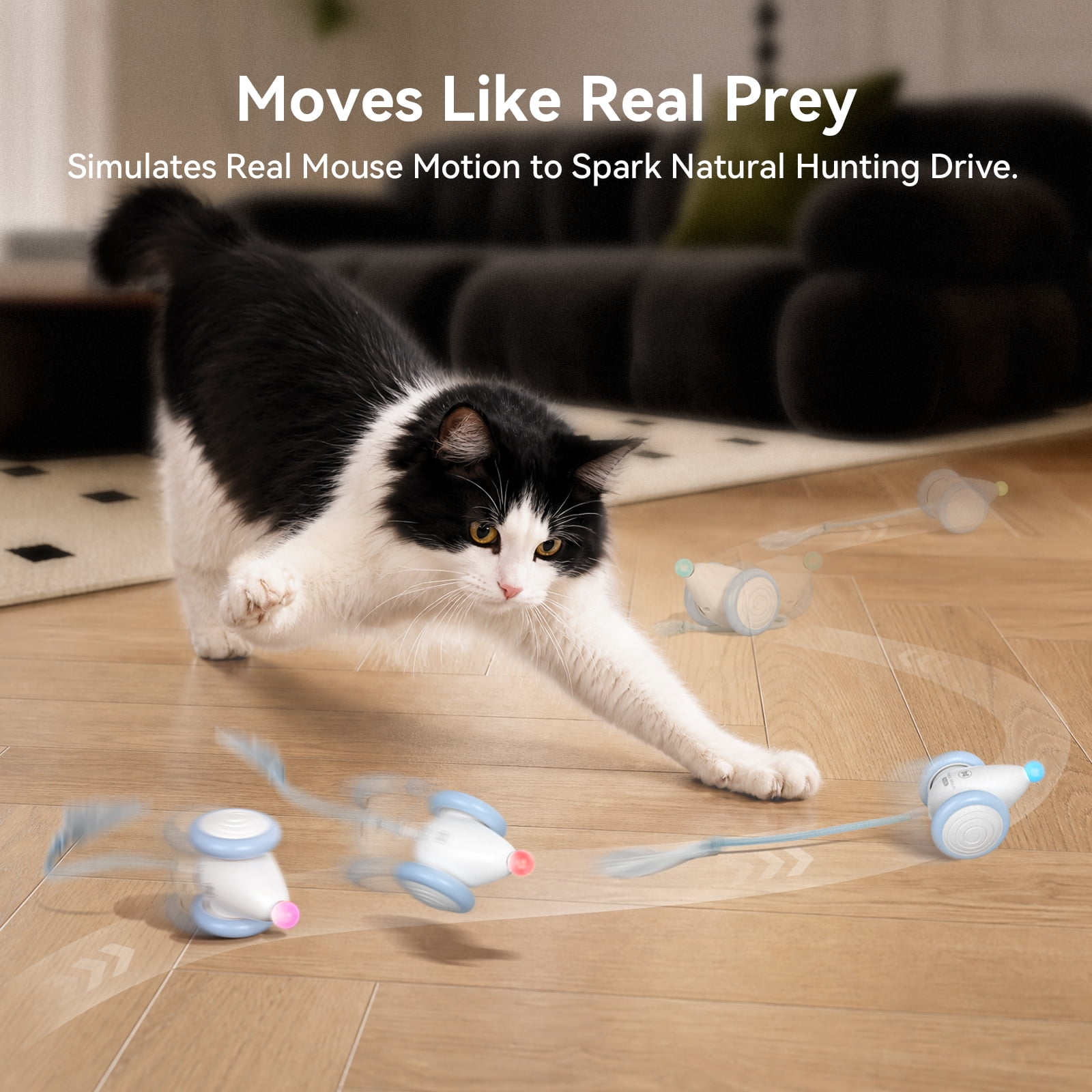 Cheerble Wicked Mouse Neo Automatic Interactive Cat Toy with Tail & LED Light, Milky Blue