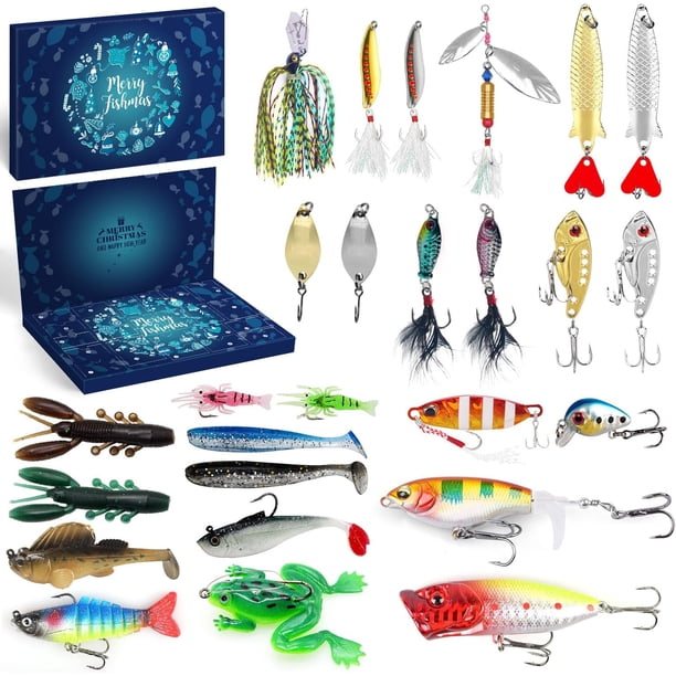 iZoeL Fiske-Julkalender 2024 - Fiskebete Set, Fiskeutrustning för Vuxna Män Pojkar, Fisketillbehör (24 st)