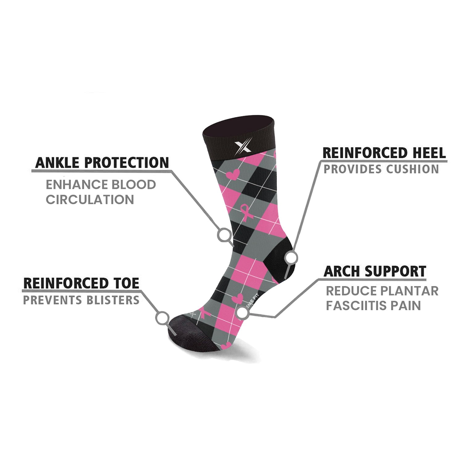Cancer Awareness Compression Socks - Crew Socks for Running - 6 Pair