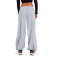thumbnail image 3 of hirigin Women's Spring Autumn Casual Cargo Pants Solid Color Mid Waist Drawstring Wide Leg Pants with Pockets, 3 of 3