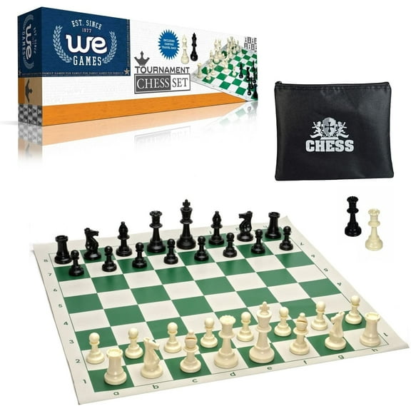WE Games Heavy Weighted Tournament Chess Set - With Roll-up Chess Board